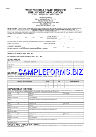 West Virginia State trooper Employment Application pdf free